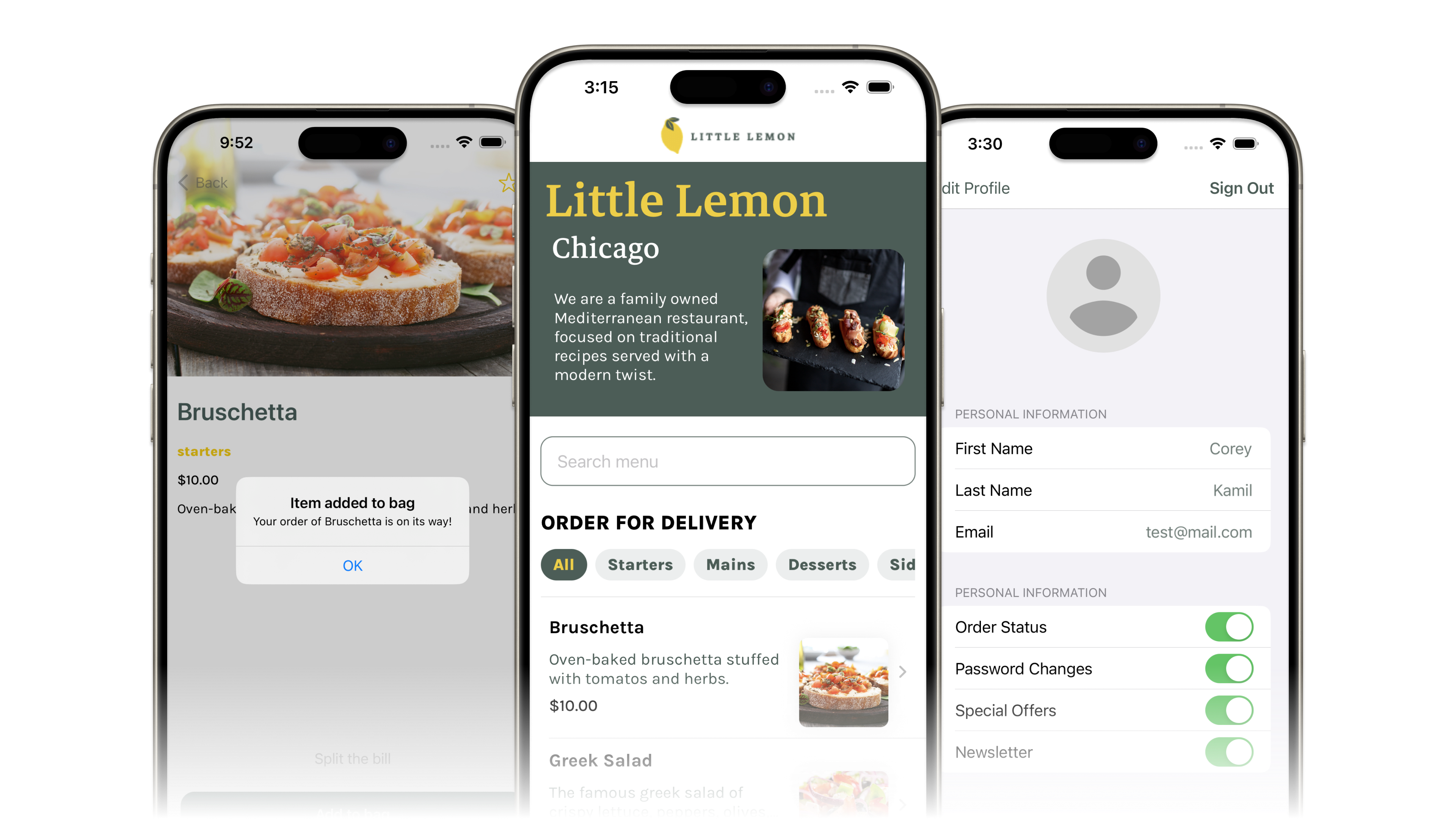 LittleLemon Restaurant app screenshot